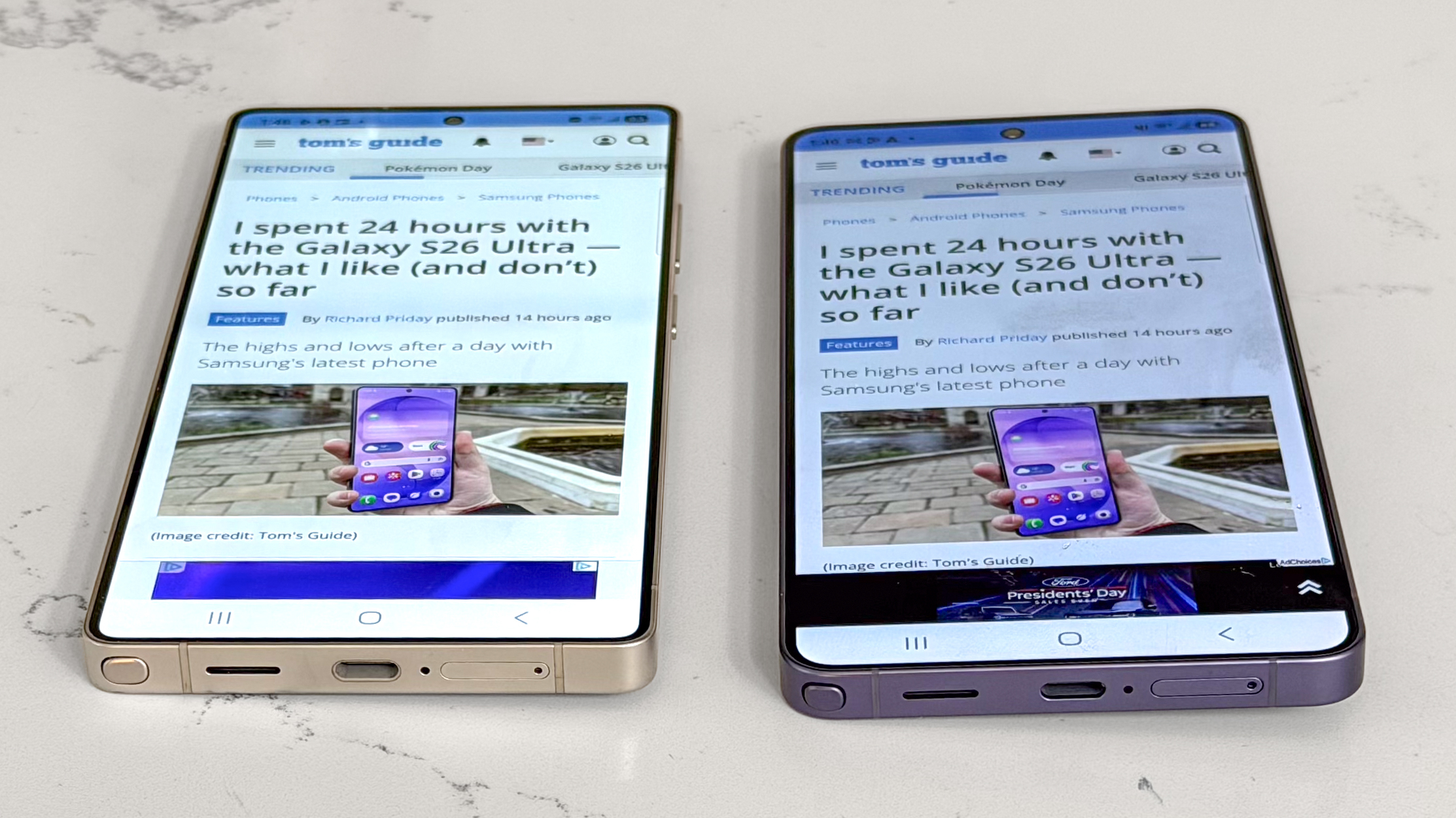 Galaxy S25 Ultra vs Galaxy S26 Ultra Display Test.