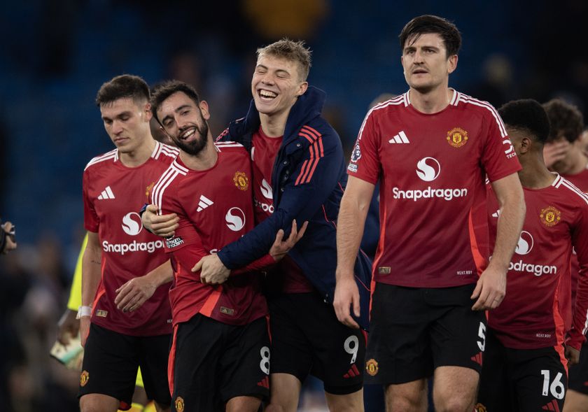 Manchester United players celebrate