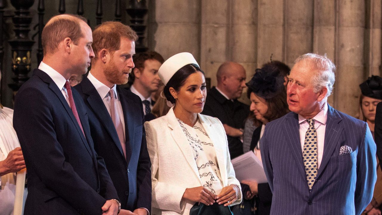 britains meghan, duchess of sussex 2r talks with britains prince charles, prince of wales r as britains prince william, duke of cambridge, l talks with britains prince harry, duke of sussex, 2l as they all attend the commonwealth day service at westminster abbey in london on march 11, 2019 britains queen elizabeth ii has been the head of the commonwealth throughout her reign organised by the royal commonwealth society, the service is the largest annual inter faith gathering in the united kingdom photo by richard pohle pool afp photo by richard pohlepoolafp via getty images