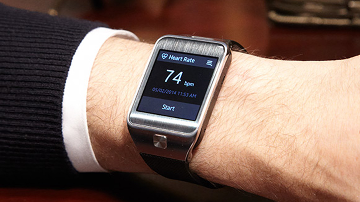 Samsung Galaxy Gear 2 smartwatch on a person's wrist