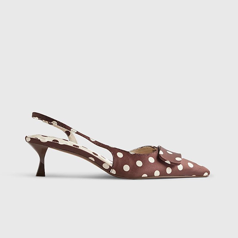 River Island , Brown Spot Print Slingback Court Heels
