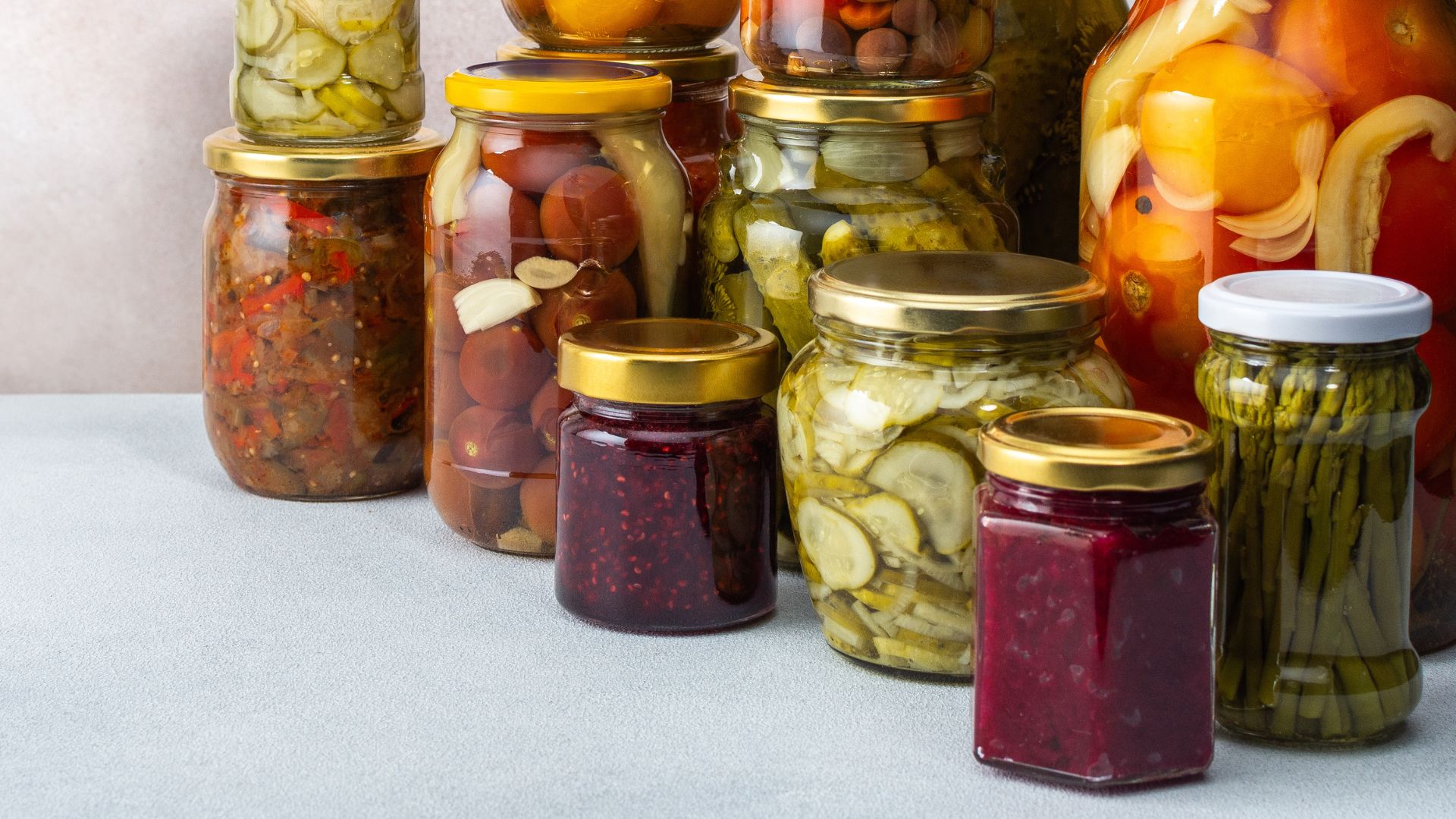 Pickled vegetables in jars