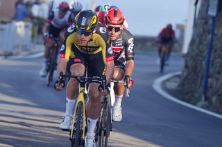 Milano Sanremo 2021 112th Edition Milano Sanremo 299 km 20032021 Poggio Wout Van Aert BEL Jumbo Visma Caleb Ewan AUS Lotto Soudal photo Luca BettiniBettiniPhoto2021