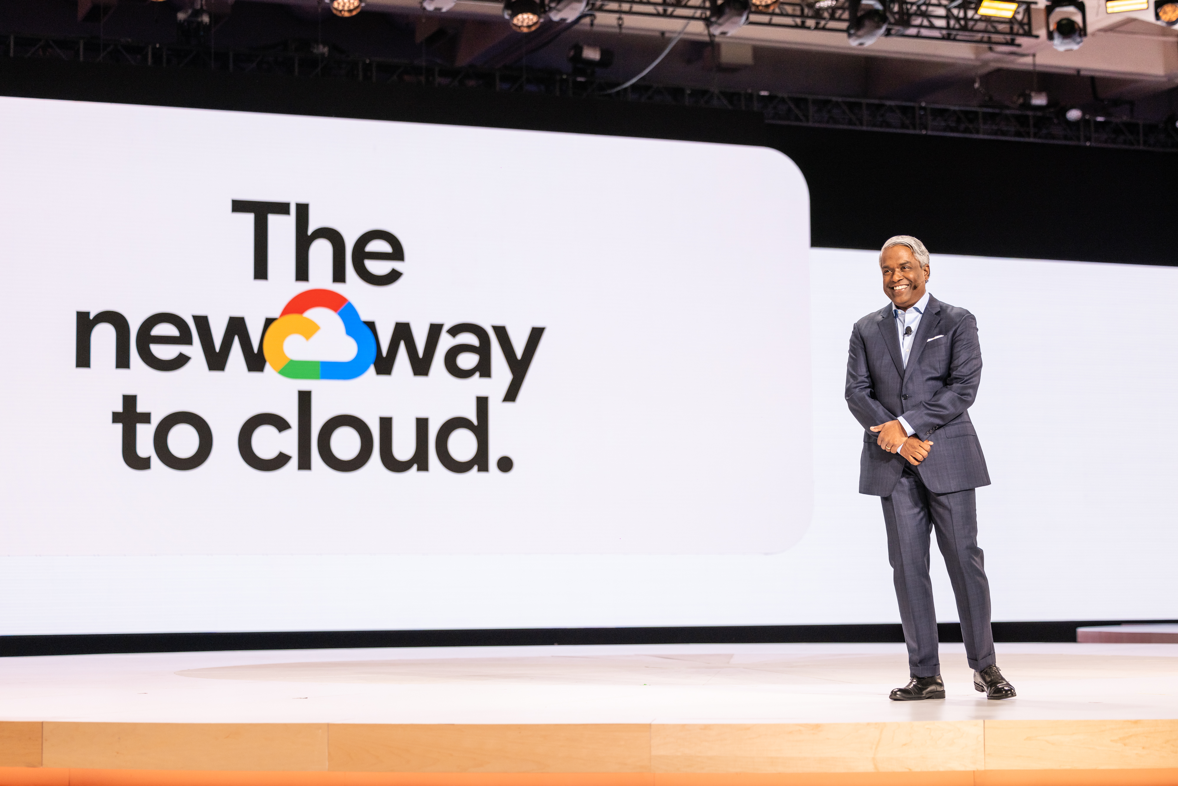 Google Cloud CEO Thomas Kurian on stage during the opening keynote at Google Cloud Next 2023