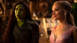 L to R: Cynthia Erivo is Elphaba and Ariana Grande is Glinda in WICKED FOR GOOD, directed by Jon M. Chu.