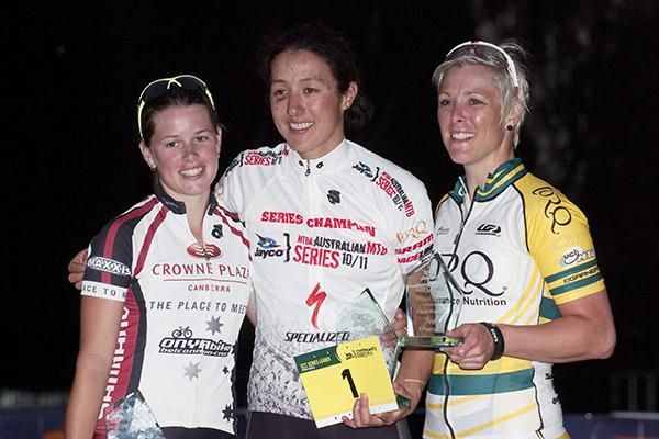 The women's elite short course podium.