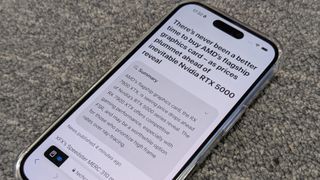 Summaries working on an iPhone 16.