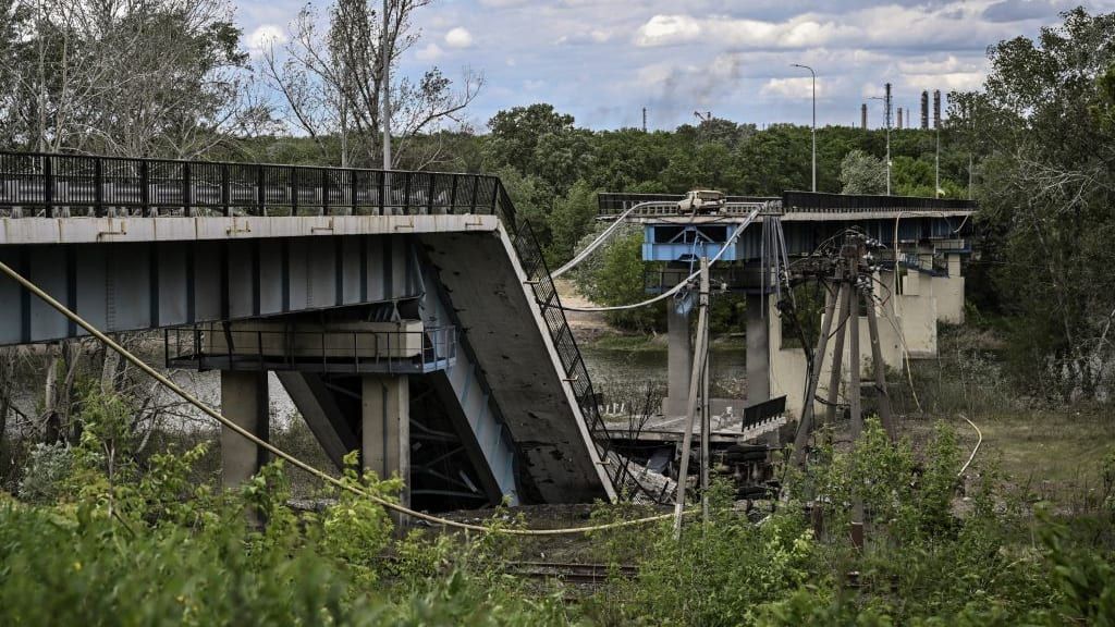 A destroyed bridge in Severodonetsk