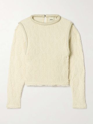 Ladiva Leather-Trimmed Cable-Knit Wool-Blend Bouclé Sweater