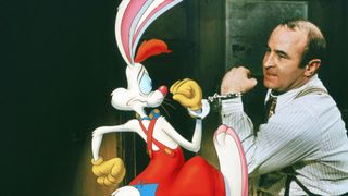 Roger Rabbit handcuffed to Eddie Valiant in Who Framed Roger Rabbit.