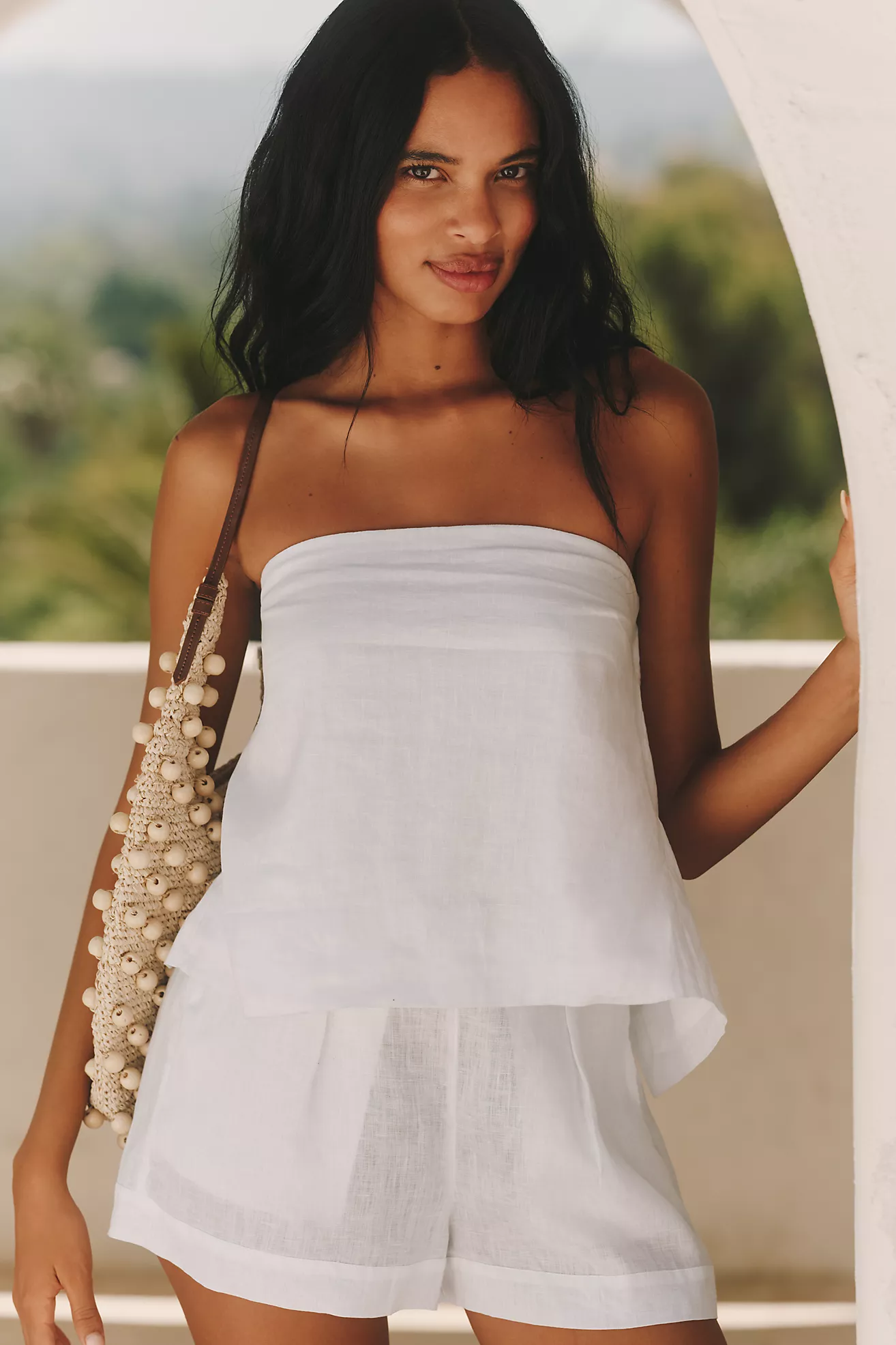 Lspace Tessa Linen Strapless Open-Back Top