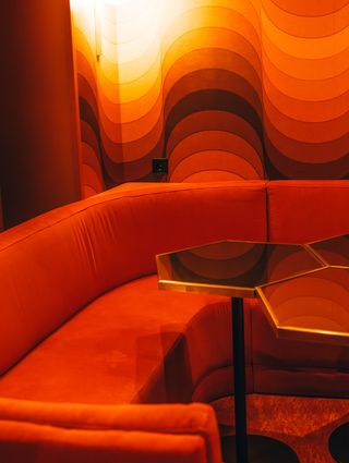 bright orange bar seating