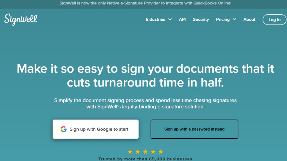 Website screenshot of SignWell (October, 2025)