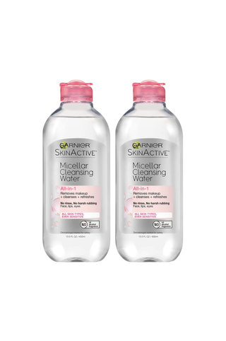garnier skinactive micellar cleansing water, all in 1 makeup remover and facial cleanser, for all skin types, 34 fl oz