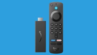 The Amazon Fire TV Stick HD against a blue background.