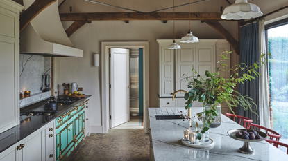 a rustic kitchen in a neutral color scheme
