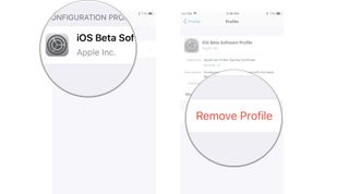 Update from beta to official release, showing how to Tap iOS Beta Software Profile, then tap Remove Profile