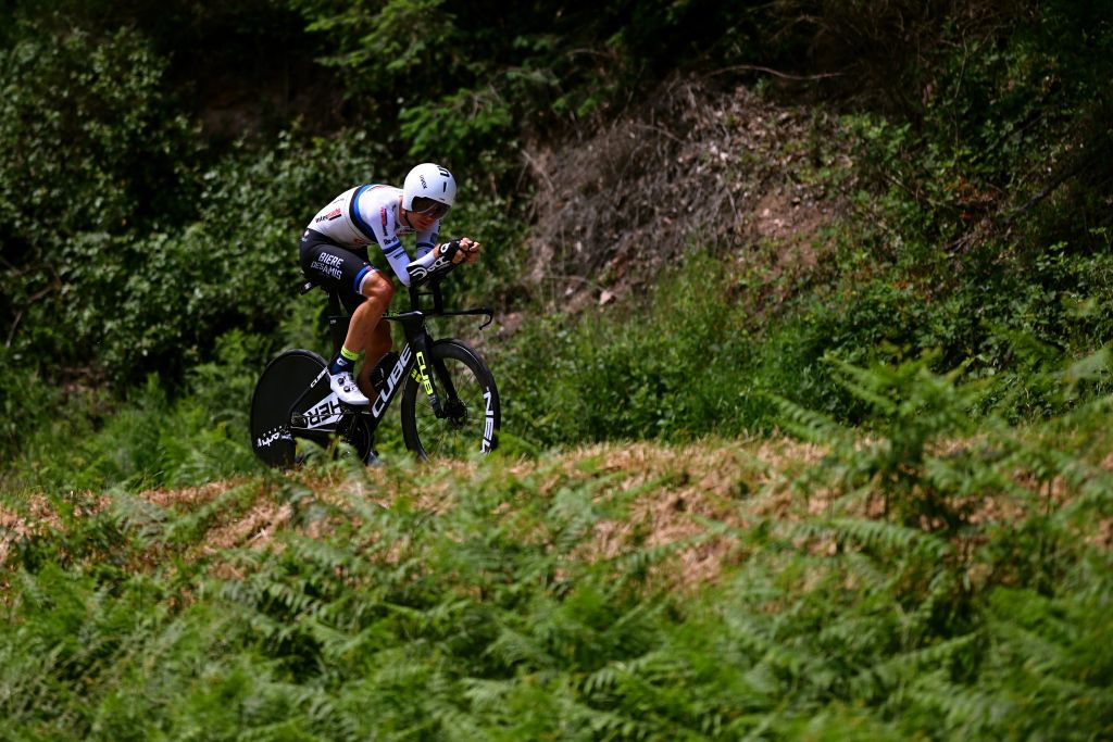 BELMONTDELALOIRE FRANCE JUNE 07 EDITORS NOTE Alternate crop Rein Taarame of Estonia and Team Intermarch Circus Wanty sprints during the 75th Criterium du Dauphine 2023 Stage 4 individual time trial from Cours to BelmontdelaLoire 482m UCIWT on June 07 2023 in BelmontdelaLoire France Photo by Dario BelingheriGetty Images