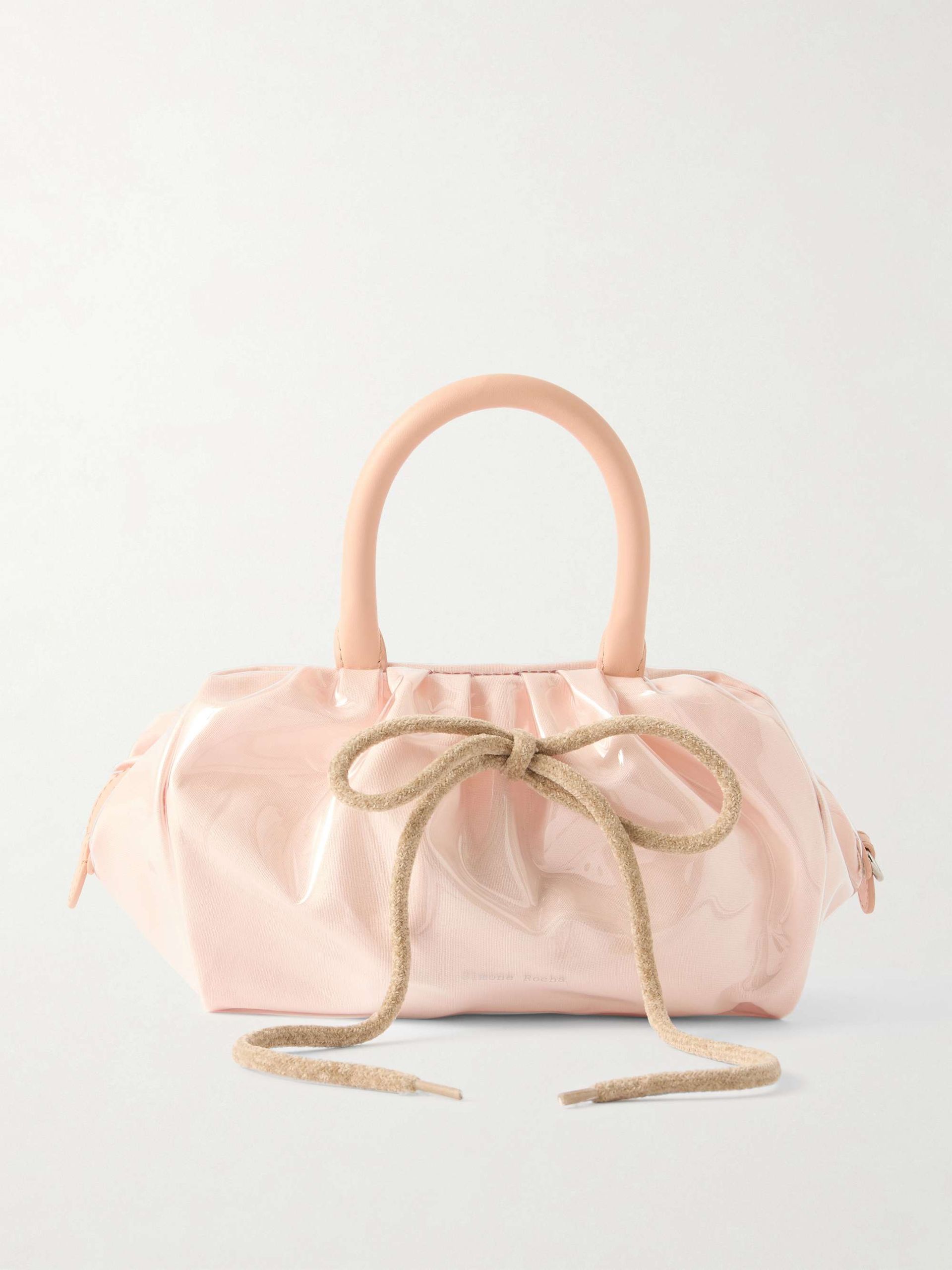 Bow-Detailed Leather and Chenille-Trimmed Vinyl Tote