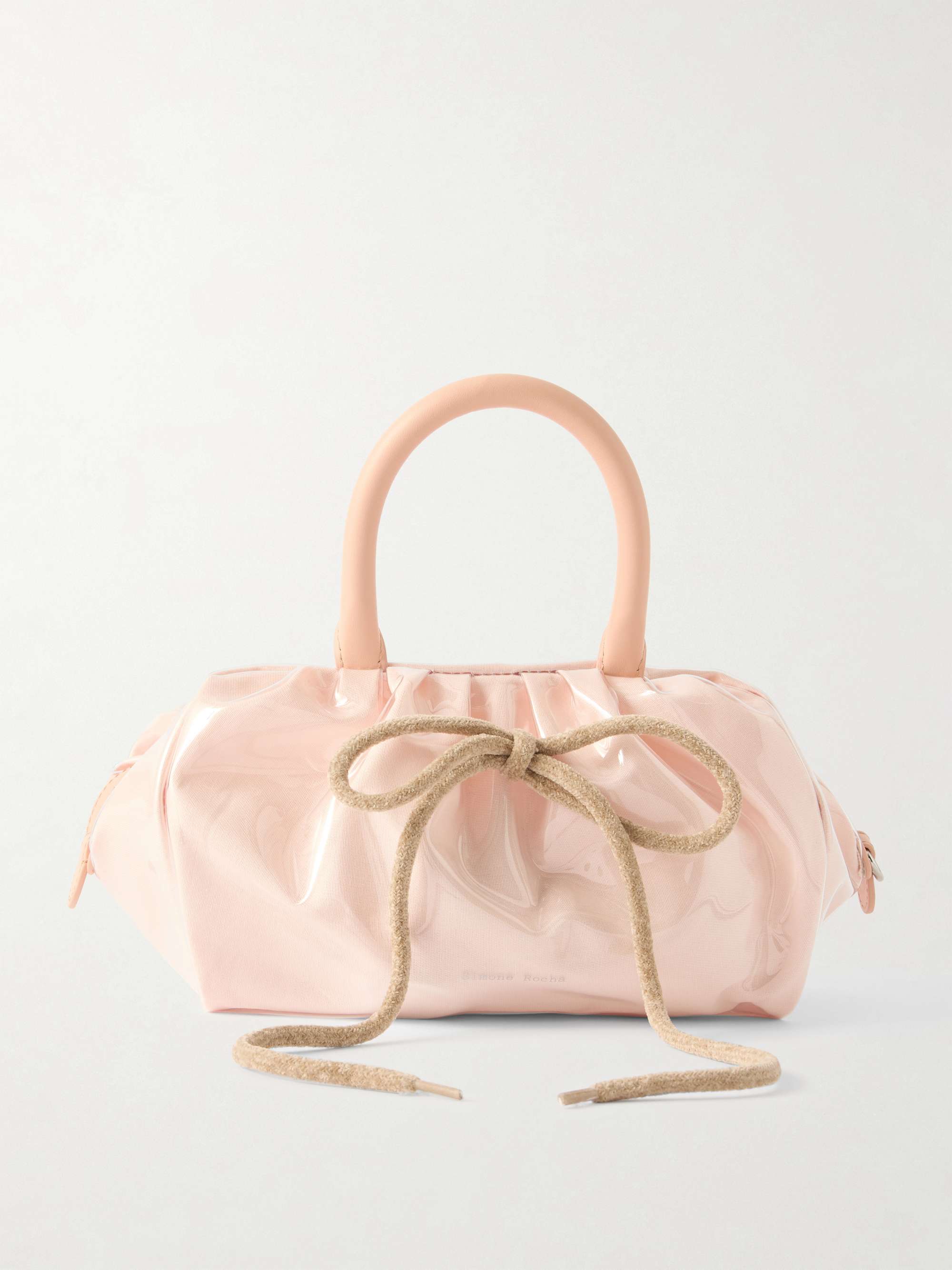 Bow-Detailed Leather and Chenille-Trimmed Vinyl Tote