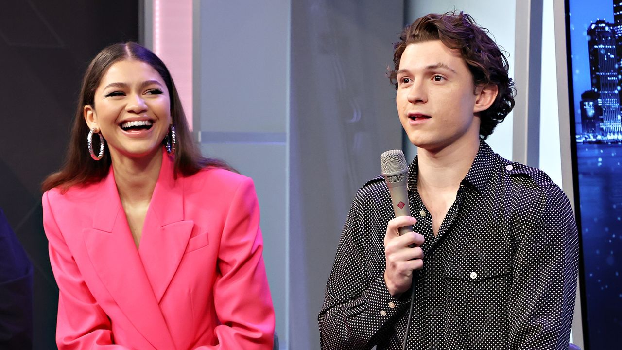 Zendaya and Tom Holland are interviewed by Jessica Shaw for SiriusXM&#039;s Town Hall with the cast of Spider-Man: No Way Home on December 10, 2021 in New York City. 