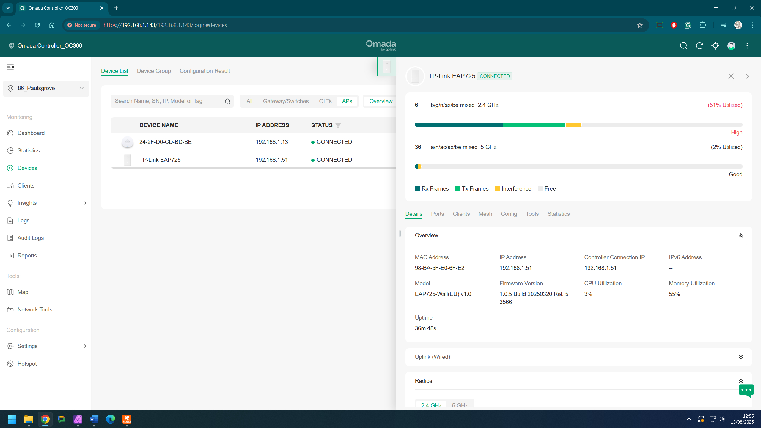 Administering the TP-Link EAP725-Wall via the OC300 controller