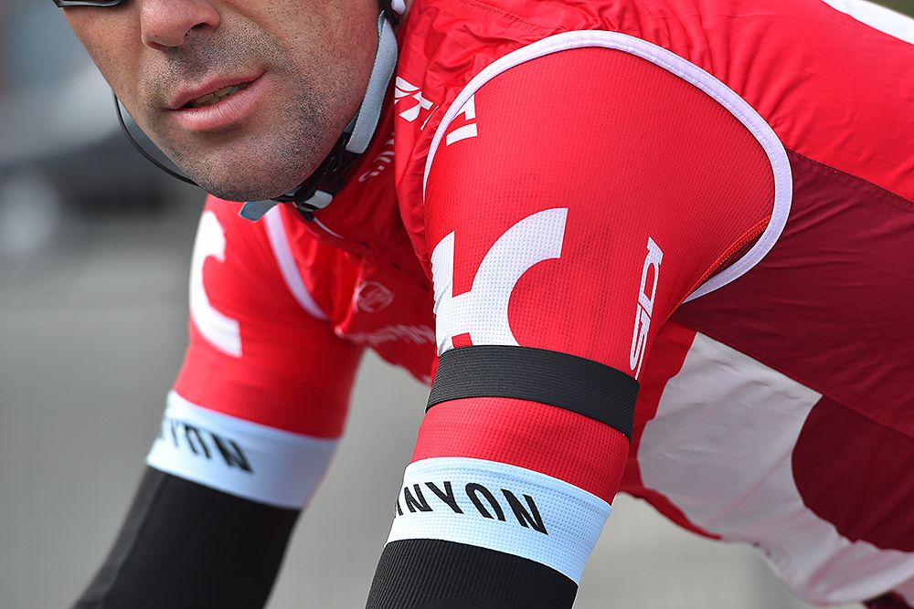Katusha wearing black ribbons to mourn the bombings in Brussels the day earlier