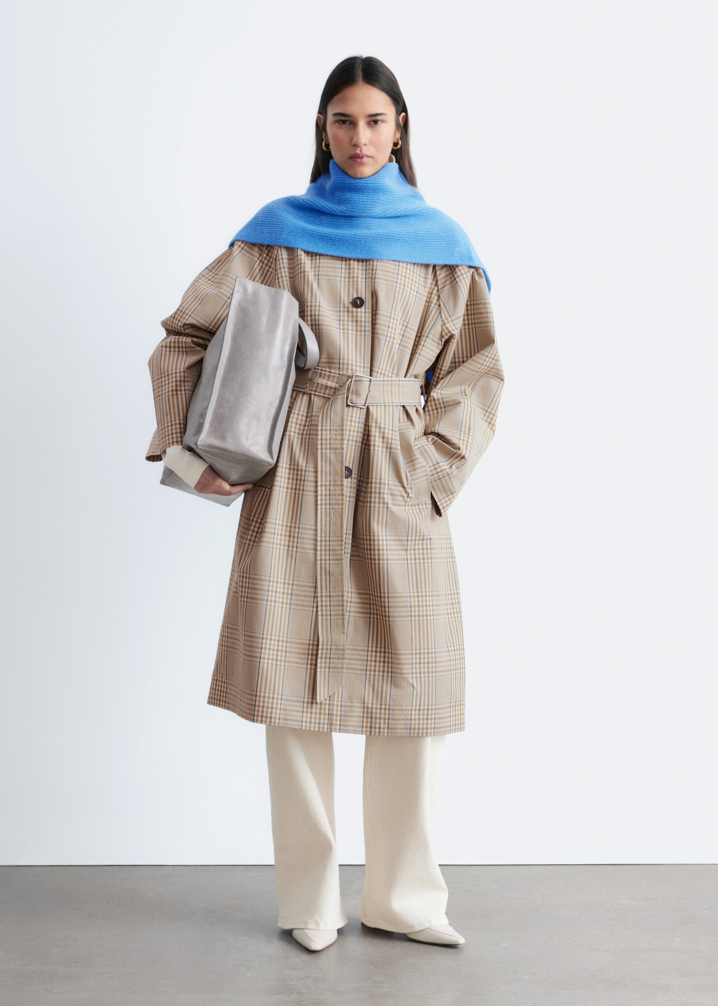 Checked Buckle-Belt Trench Coat