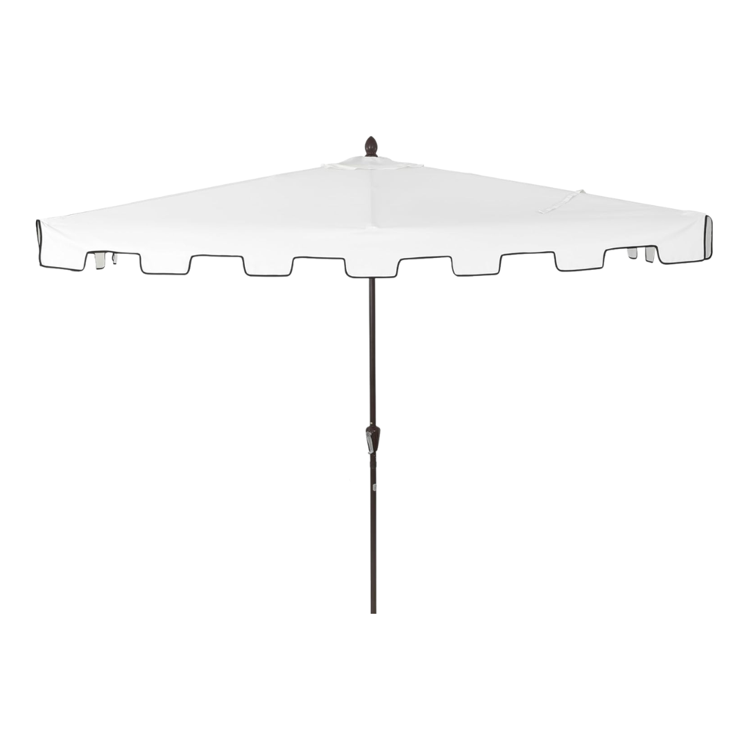 Jonathan Y Sidney Coastal 9 Ft. White Half Umbrella for Outdoor Patio, Space-Saving Rectangular Wall Sun Shade With Crank Lift, Uv Protection for Balcony, Deck, Dark Brown Pole Umb1200d