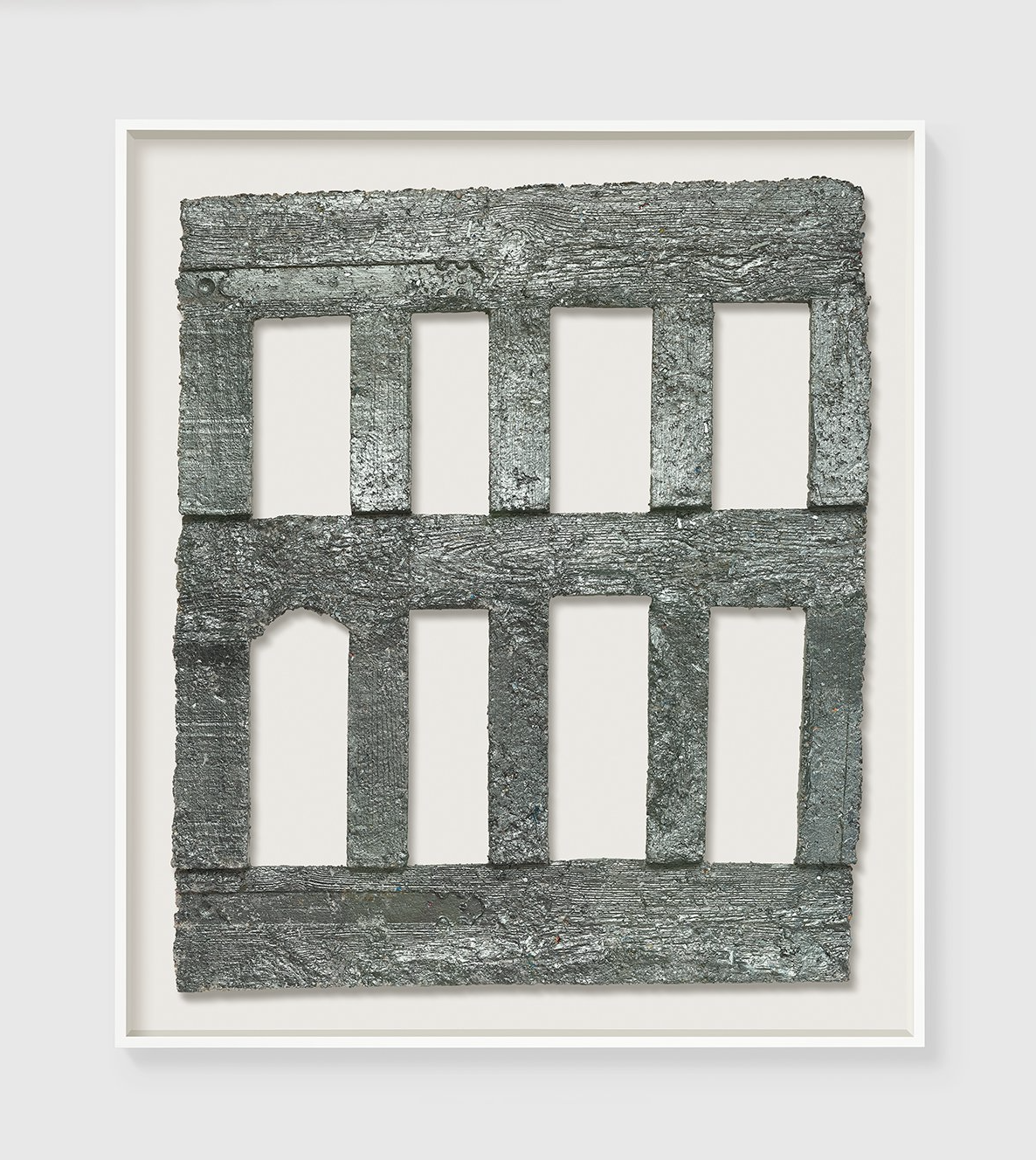 Rachel Whiteread, Untitled (Stable Door), 2024&amp;ndash;26, papier-ma&amp;#770;che&amp;#769; and silver leaf, in aluminum frame&amp;copy; Rachel Whiteread. Photo: Prudence Cuming Associates Ltd