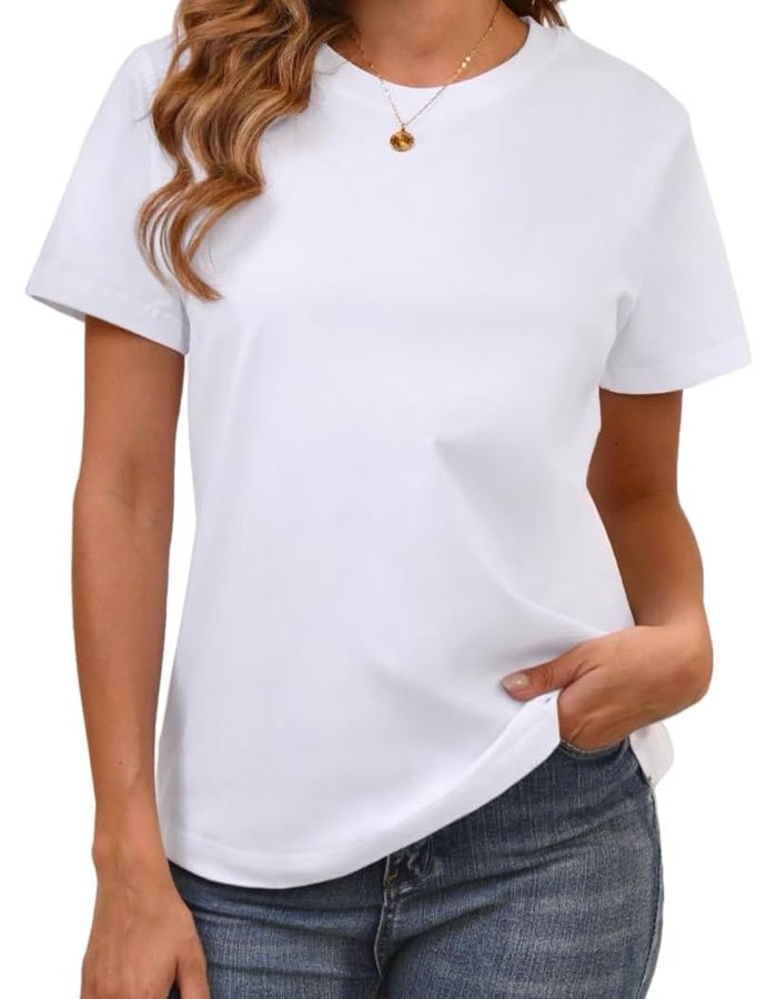 100% Cotton White Basic T Shirts for Women, Crew Neck Short Sleeve Shirts, Loose Fit Plain Workout Tshirts, Tops, Undershirts