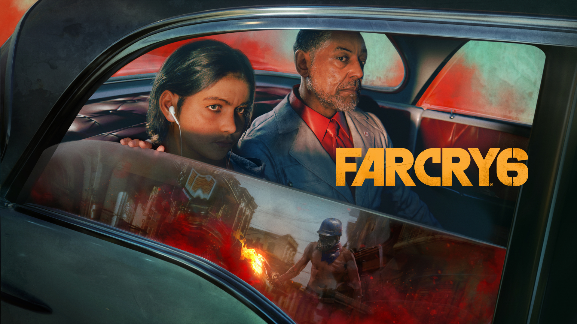 Far Cry 6 promotional artwork featuring villain Anton Castillo and his son Diego