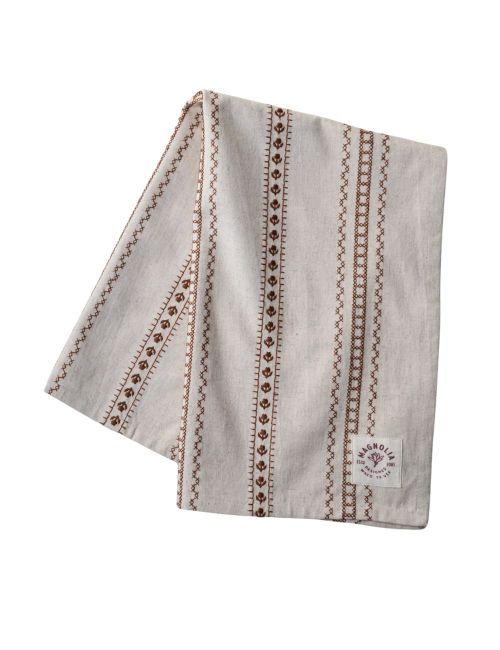 Natural Embroidered Stripe Tea Towel
