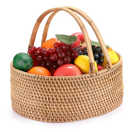 Sumnacon Picnic Basket With Handles, Wicker Garden Basket for Fruit, Vegetables, Lightweight Rattan Woven Gifts Baskets for Flowers, Wine Cute Picnic Baskets for Outdoor, Camping, Wedding, Christmas