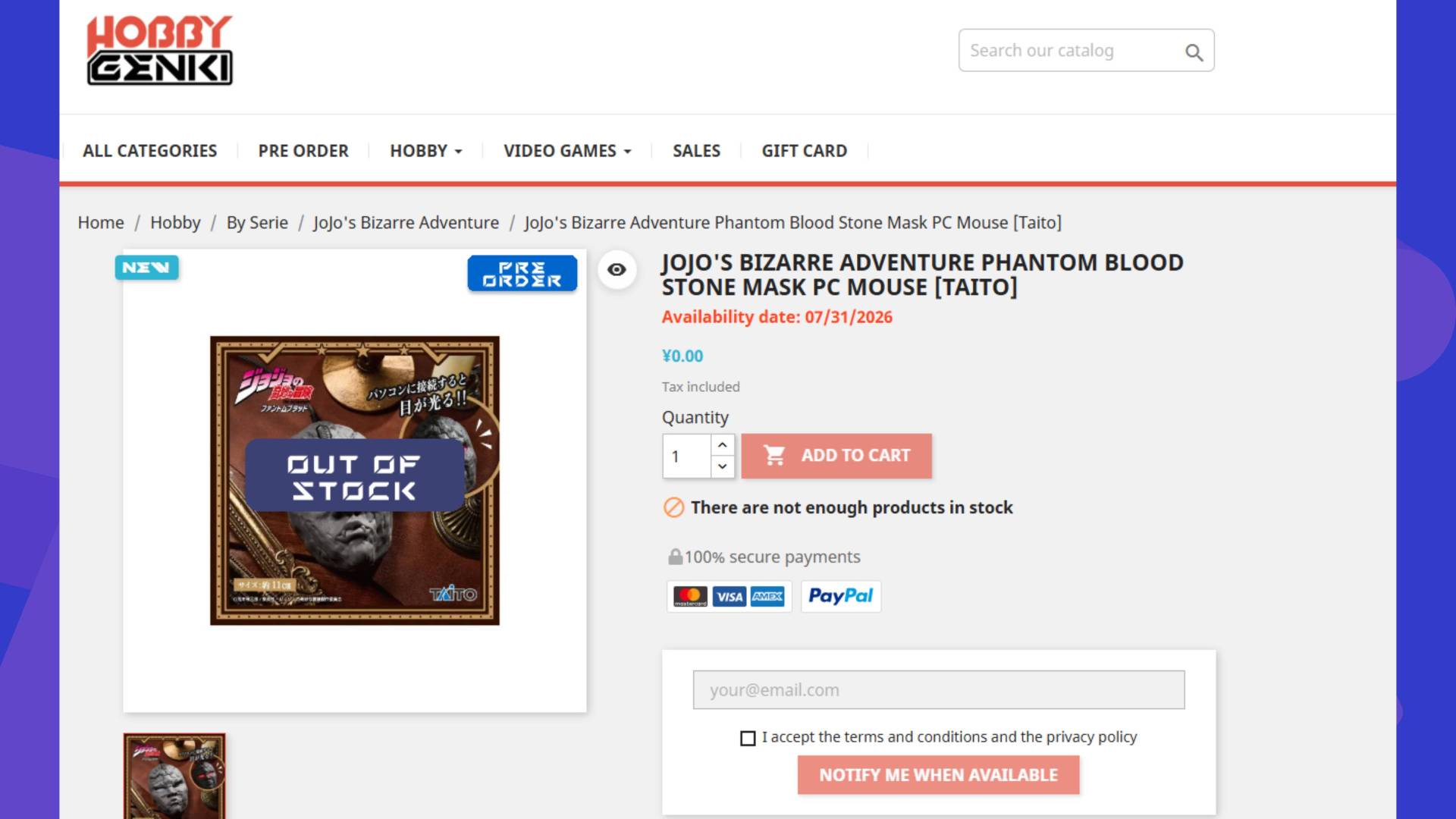 Screenshot of the Hobby Genki retailer with a blue GamesRadar+ background behind it.
