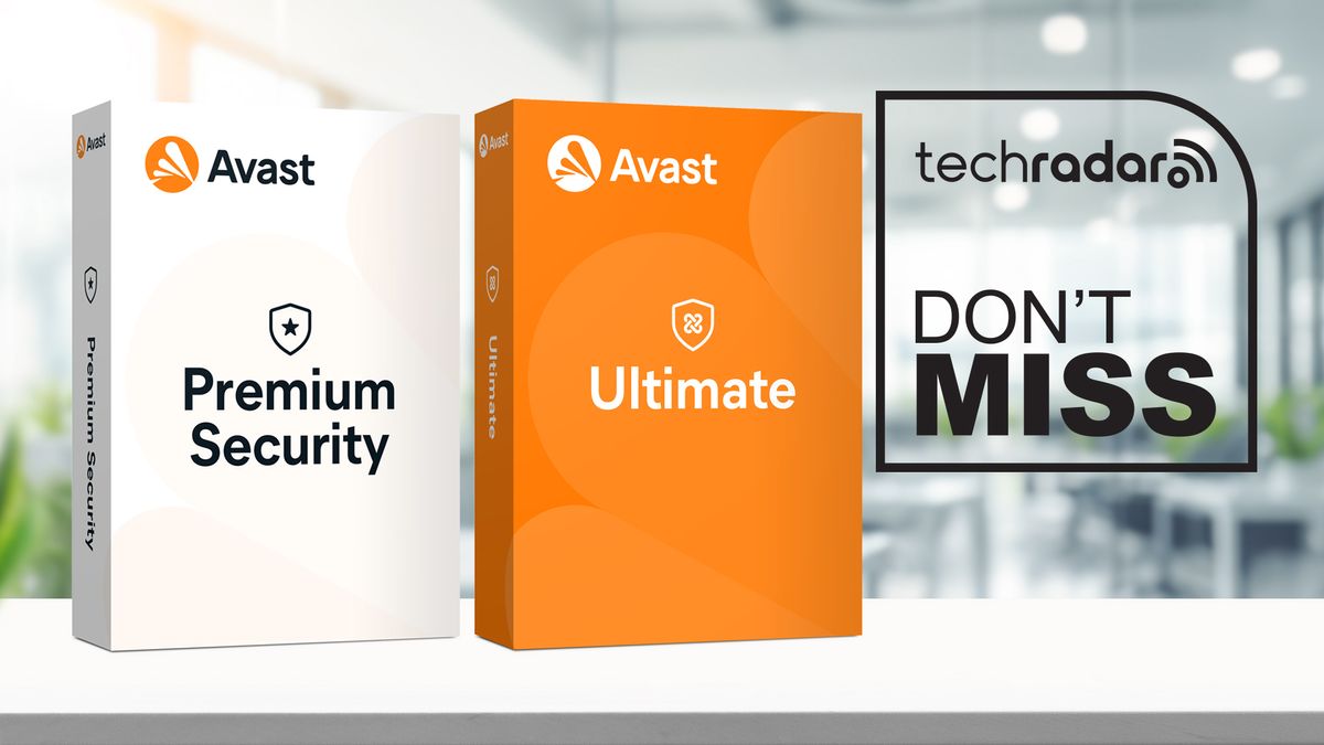 Two Avast antivirus packages, the Premium and Ultimate options, sitting on a benchtop