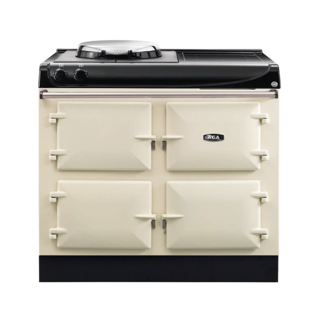 A cream and black enamel AGA with four doors