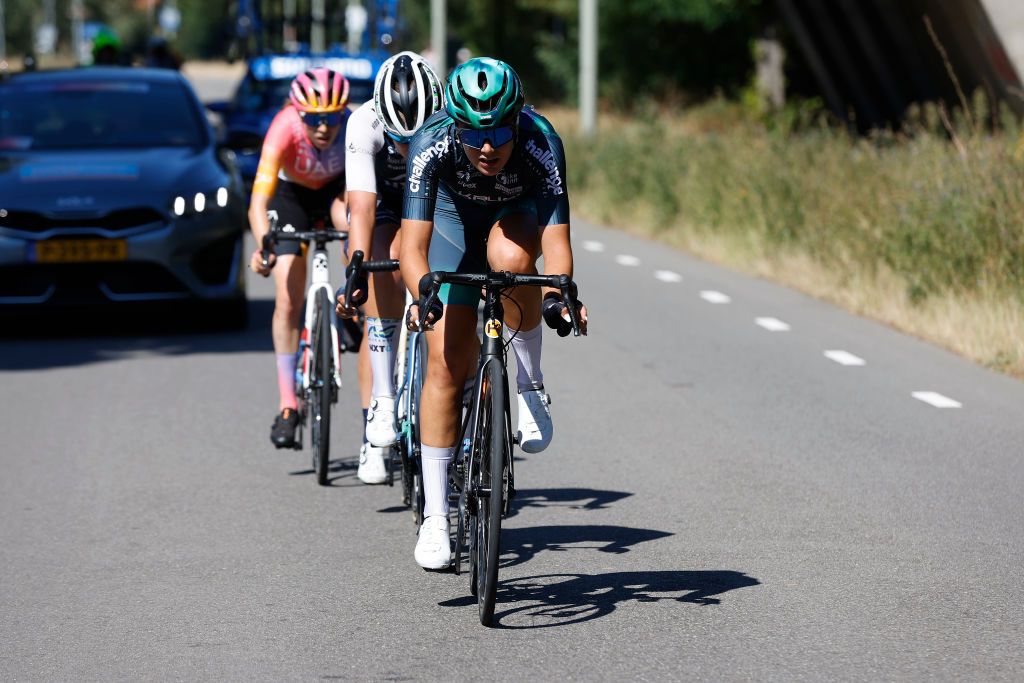 GENNEP NETHERLANDS SEPTEMBER 01 Daniek Hengeveld of Netherlands and Team Gt Krush Tunap Pro Cycling competes in the breakaway during the 25th Simac Ladies Tour 2022 Stage 3 a 1391km stage from Gennep to Gennep SLT2022 UCIWWT on September 01 2022 in Gennep Netherlands Photo by Bas CzerwinskiGetty Images