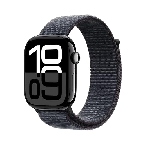 Apple Watch Series 10 Gps + Cellular 42 Mm Smartwatch With Jet Black Aluminium Case With Ink Sport Loop - One Size. Fitness Tracker, Ecg App, Always-On Retina Display, Carbon Neutral