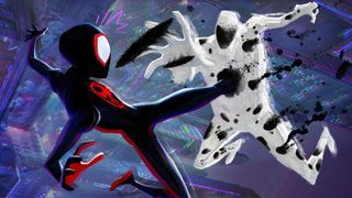 Miles Morales and The Spot fighting in Spider-Man: Across the Spider-Verse