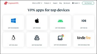 Screenshot of a list of platforms ExpressVPN offers clients for