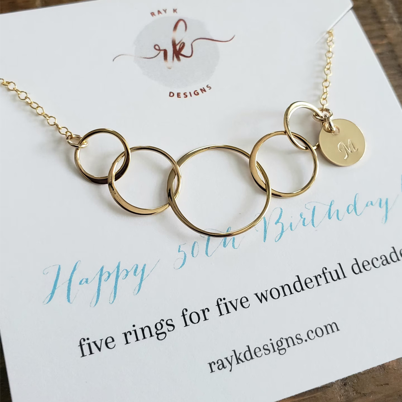 This 5 rings necklace is the best 50th birthday gift idea for the woman who loves jewelry