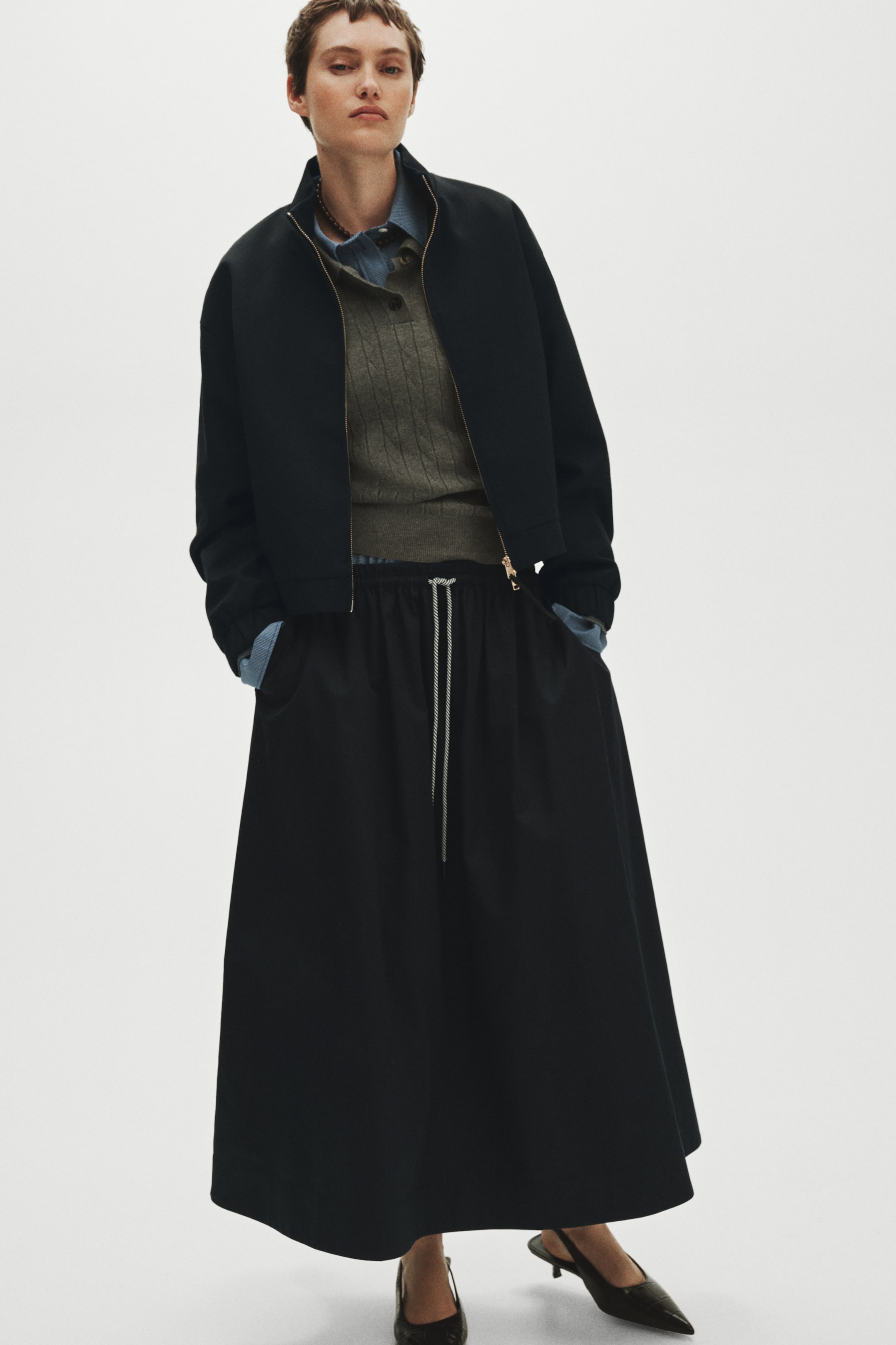 Cotton Drawstring Skirt - Navy Blue