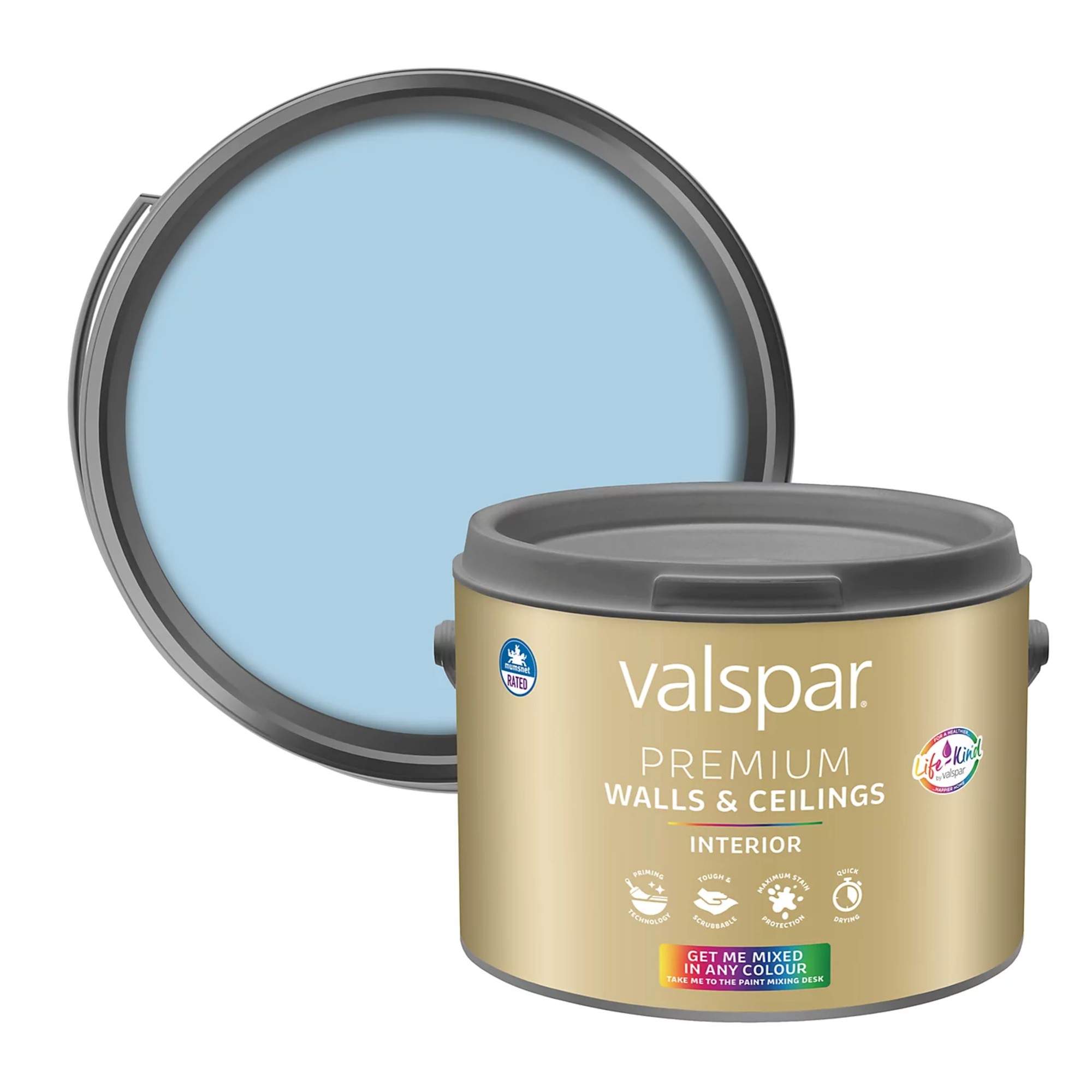 Valspar Premium Walls &amp;amp; Ceilings Interior Matt Emulsion, Base A, 2.5L Summer Rain R174E