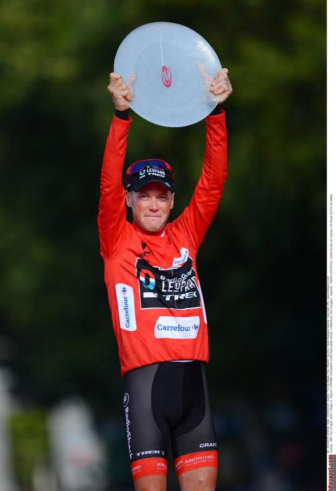 Chris Horner (RadioShack) holds aloft the Vuelta winner's trophy