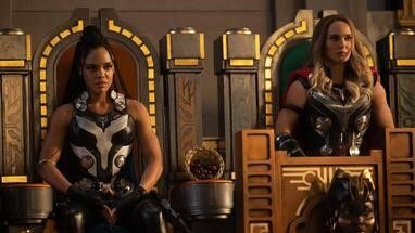 Tessa Thompson and Natalie Portman in Thor: Love and Thunder