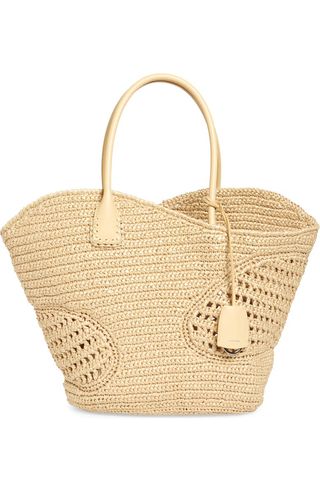 Cutout Open Weave Raffia Tote