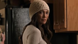 Jennifer Lopez looking concerned in the kitchen during Unstoppable&#039;s trailer