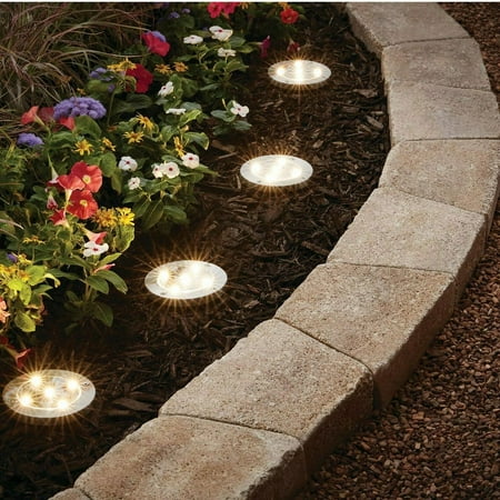 Mainstays Solar Powered Stainless Steel Led Landscape Disc Lights, 12 Lumens (4 Count)