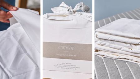 A collage of a bed sheet test being tested as per our bed testing methodology.